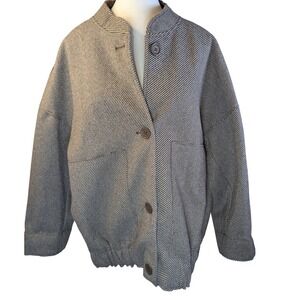 MAX STUDIO LONDON Womens Herringbone Brushed Knit Bomber Jacket Button Front